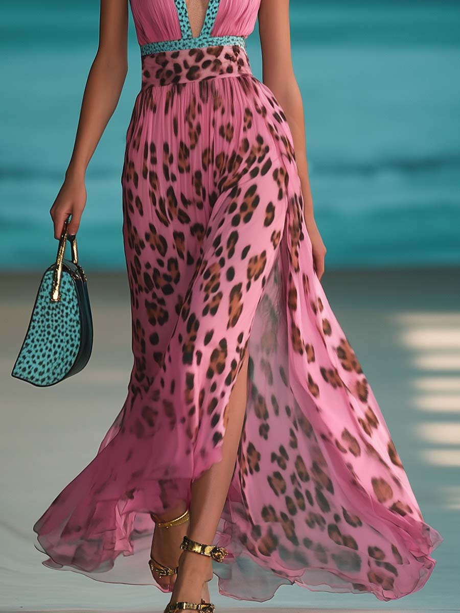 Anna-Berg | Pink Chiffon V-Neck Dress