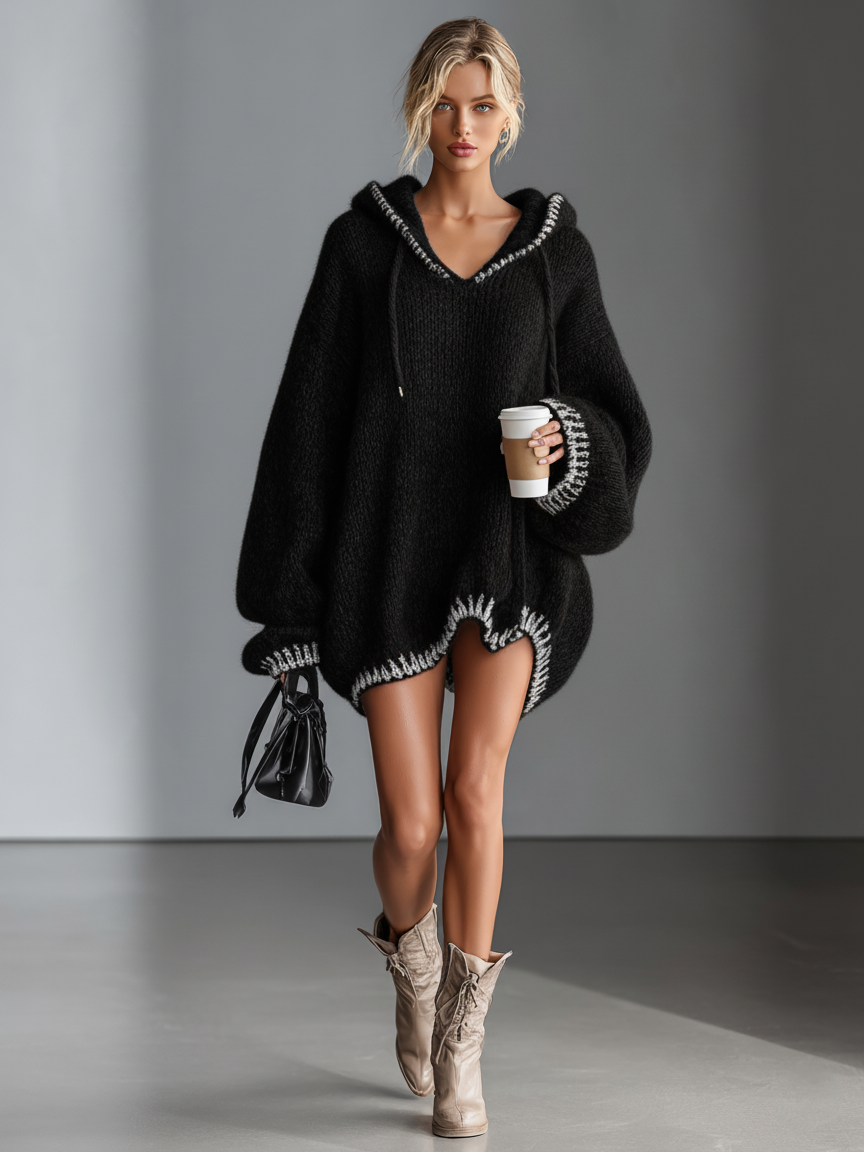 Anna-Berg | Pink Knit Hooded Dress