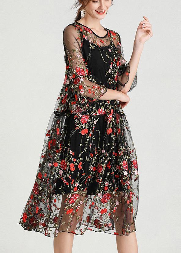 Anna-Berg | Plus Size Black Embroidery Lace Dress