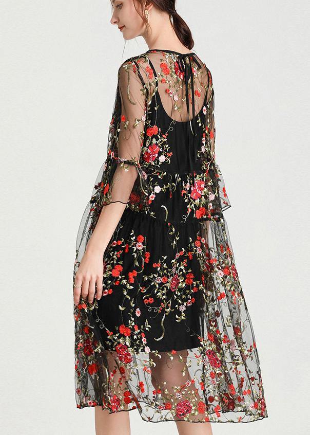 Anna-Berg | Plus Size Black Embroidery Lace Dress