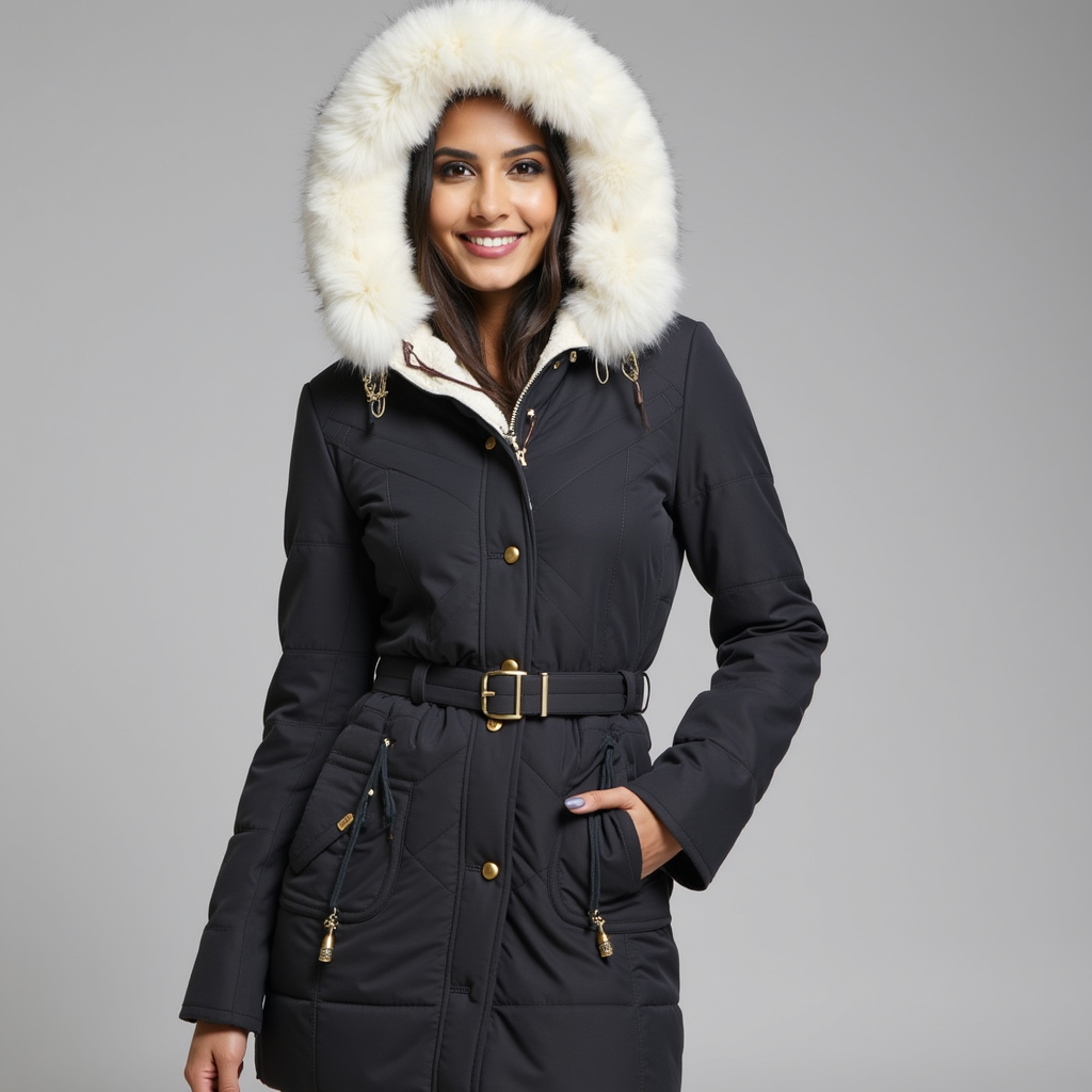Anna-Berg | Winter Parka - Faux Fur Hood, Belted Design