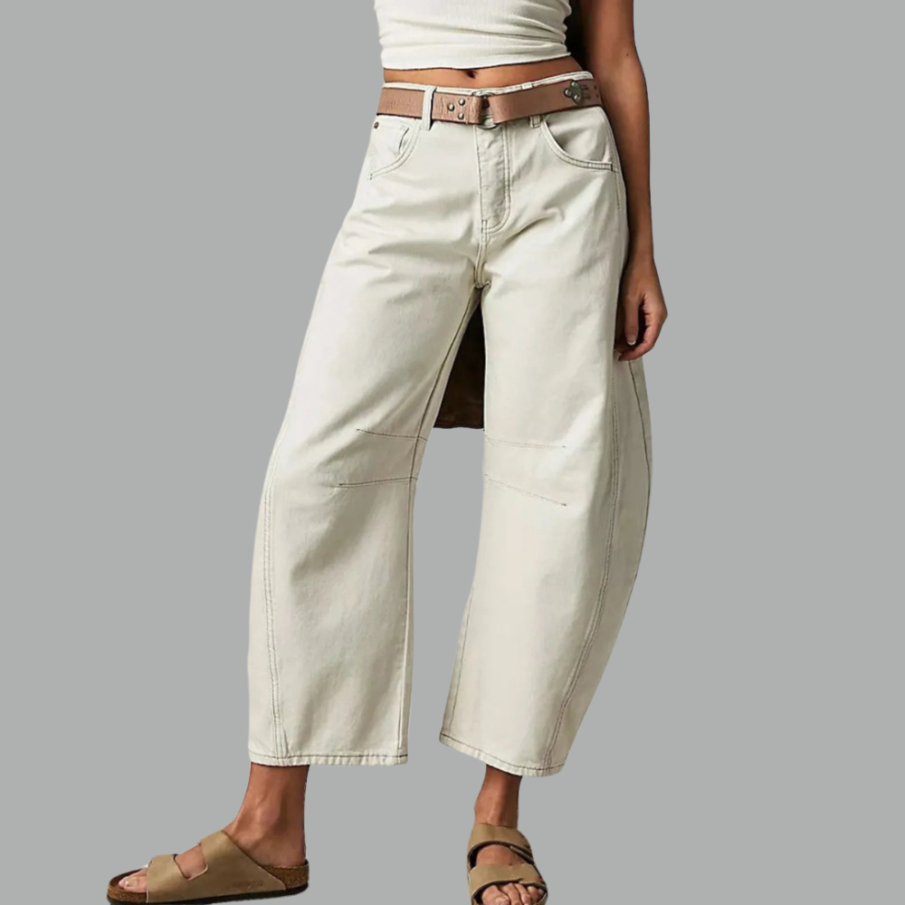 Anna-Berg | Elegant High Waist Barrel Leg Jeans Relaxed Fit Denim