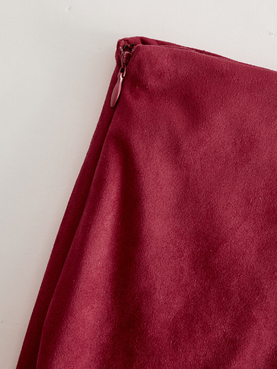 Anna-Berg | Red Faux Suede Slit Casual Dress