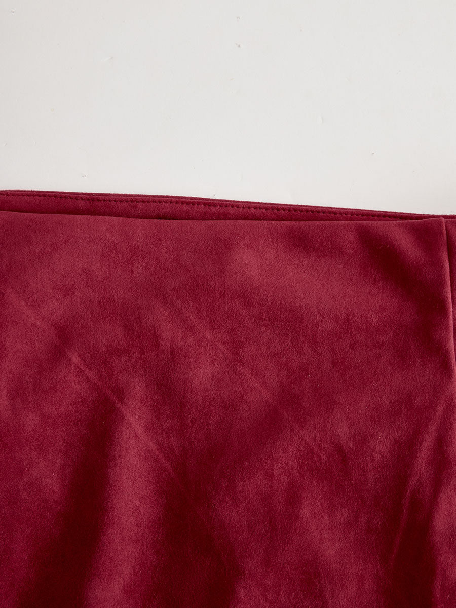 Anna-Berg | Red Faux Suede Slit Casual Dress