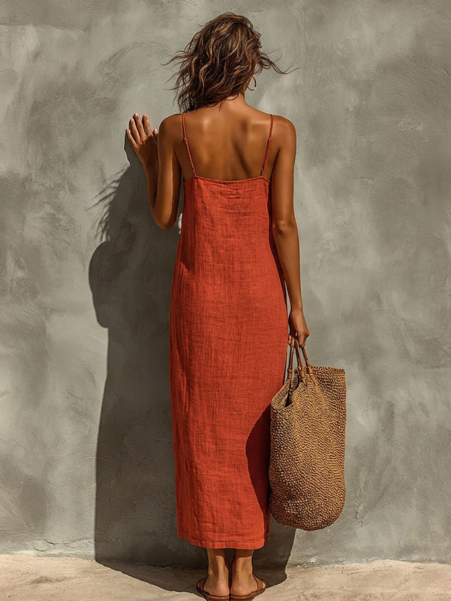 Anna-Berg | Red Linen Casual Dress