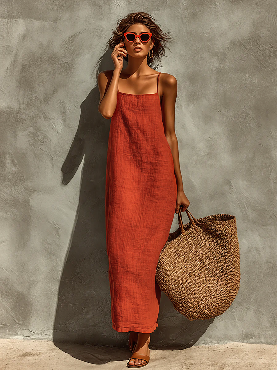 Anna-Berg | Red Linen Casual Dress