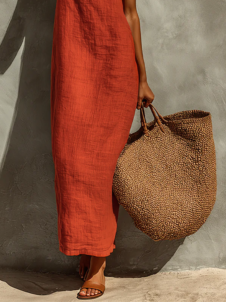 Anna-Berg | Red Linen Casual Dress