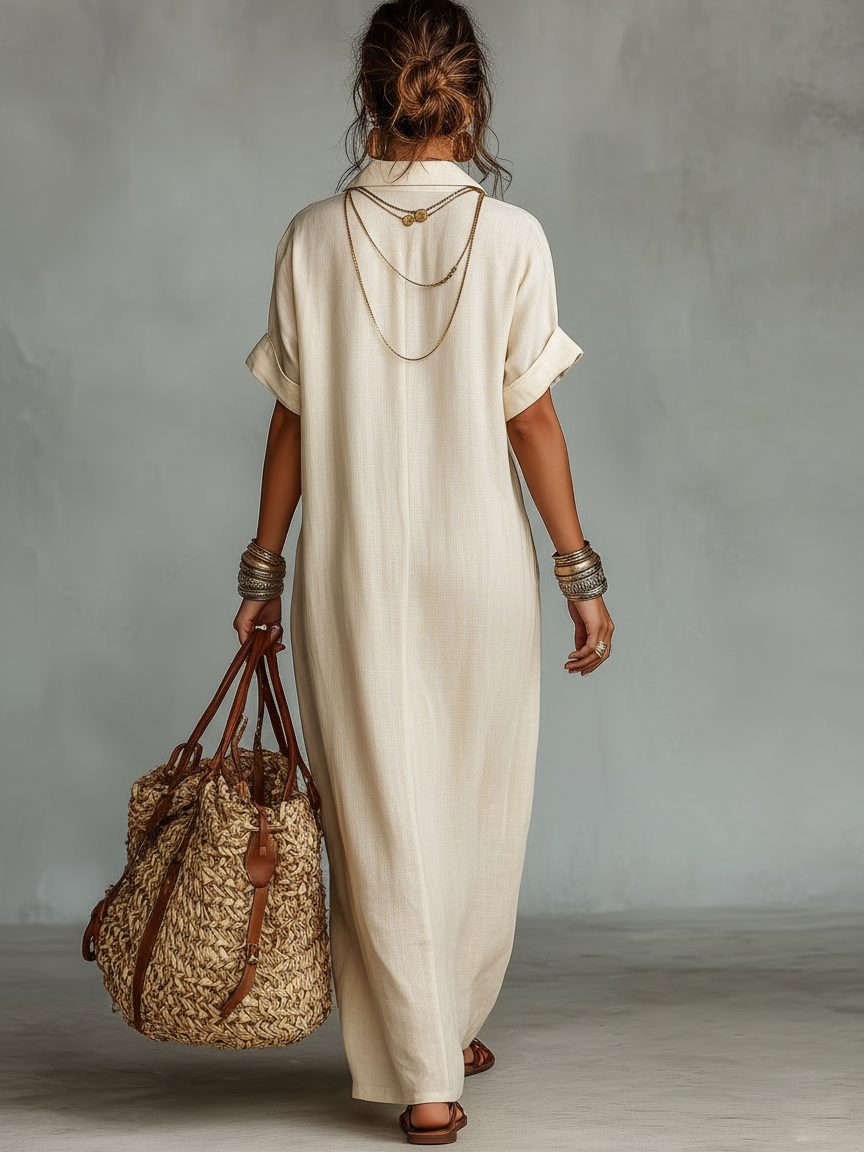 Anna-Berg | Red Linen Embroidered Dress