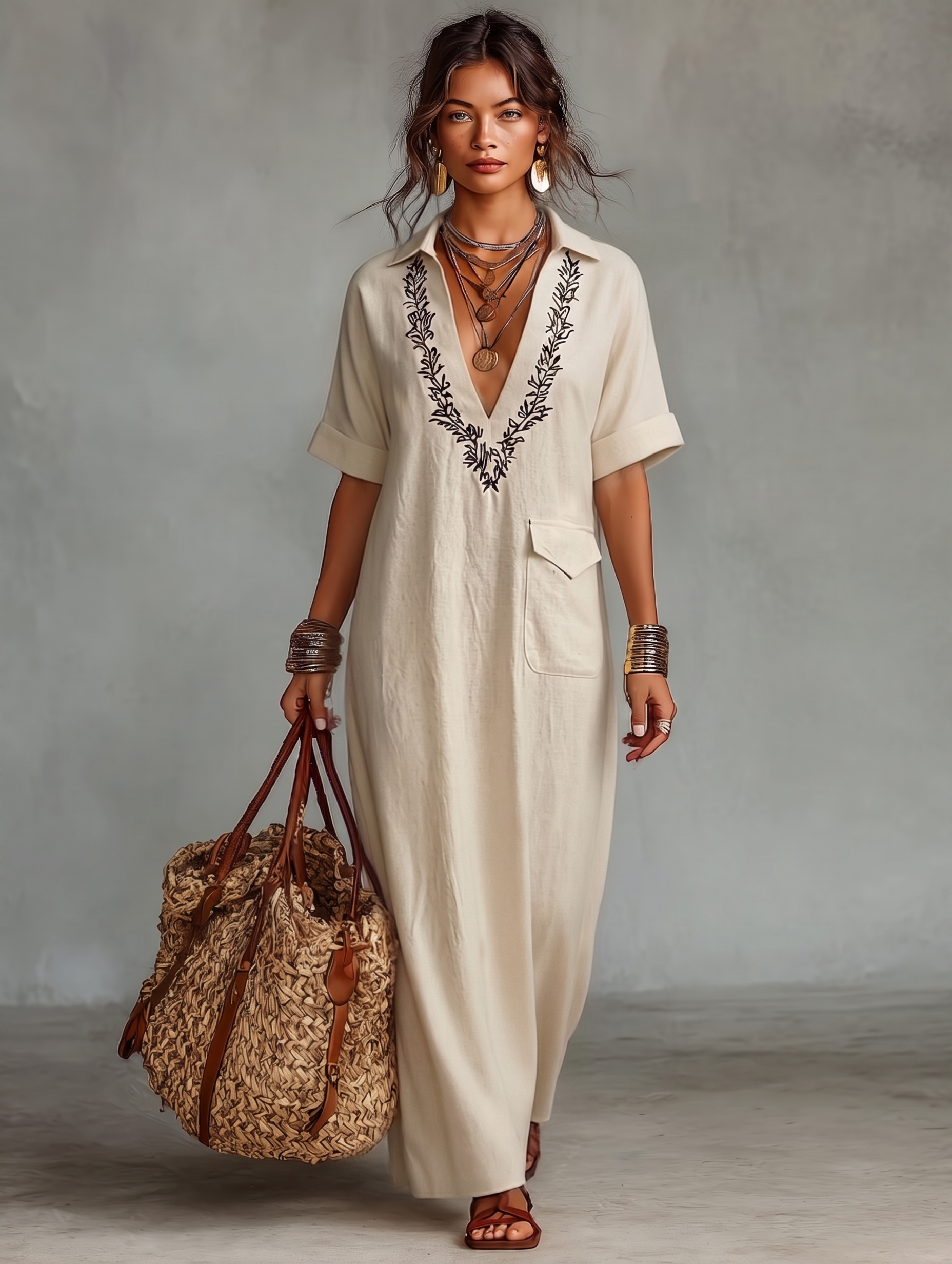 Anna-Berg | Red Linen Embroidered Dress