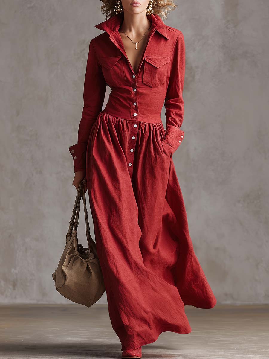 Anna-Berg | Red Linen Casual Dress