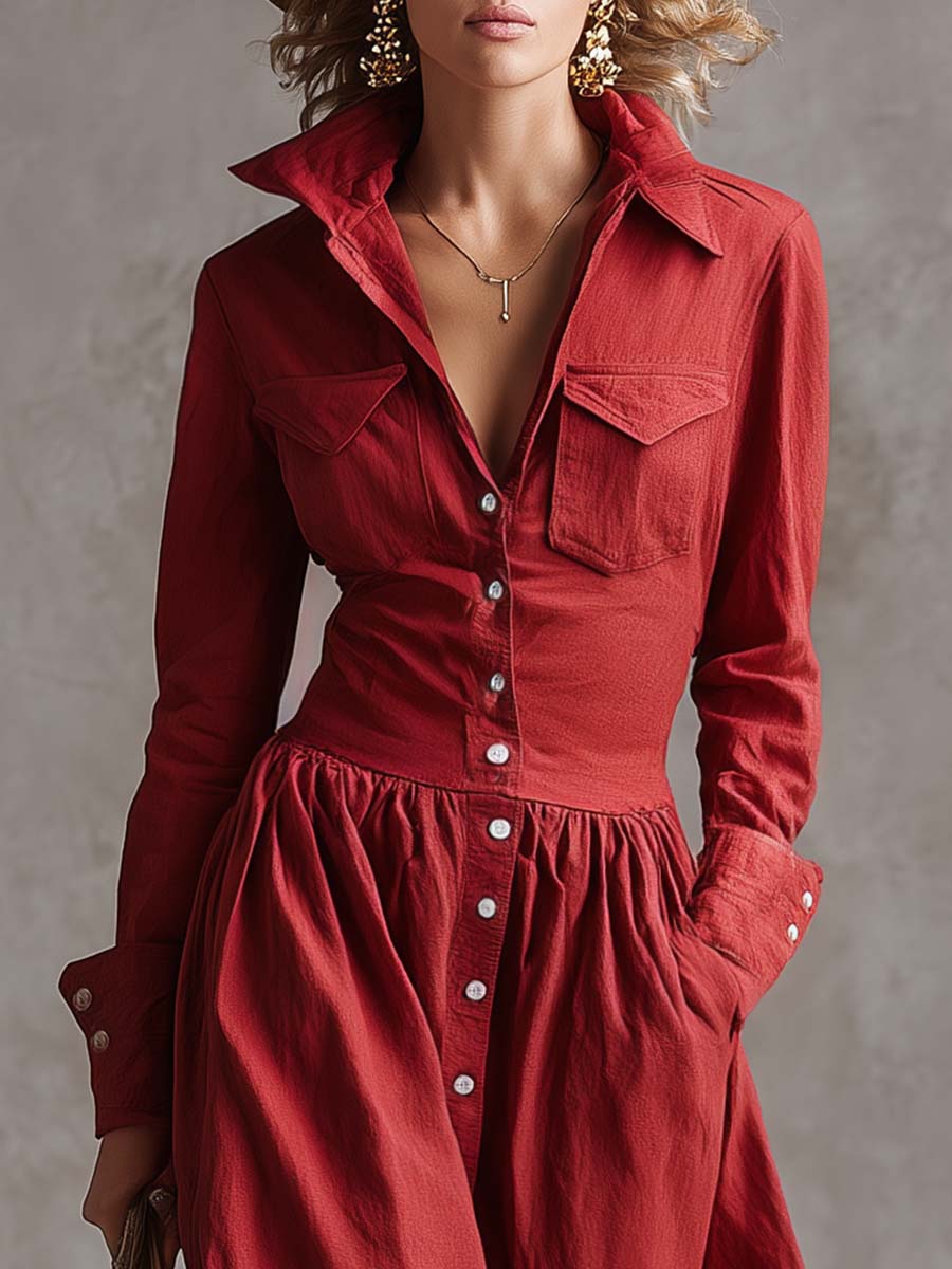 Anna-Berg | Red Linen Casual Dress