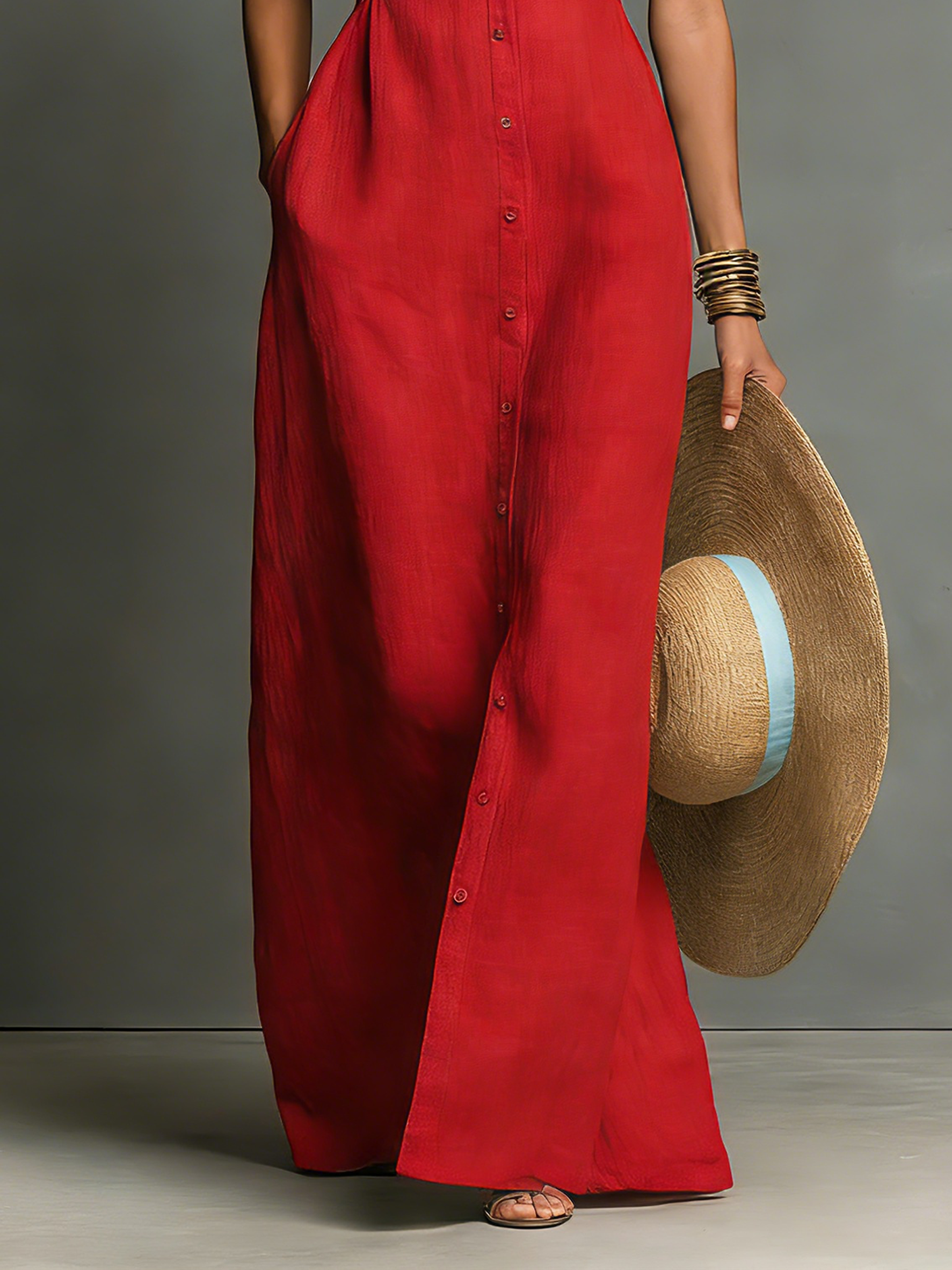 Anna-Berg | Red Linen Sleeveless Dress