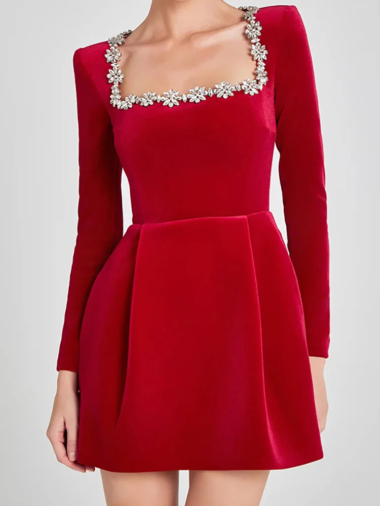 Anna-Berg | Mini Dress, Long Sleeve, White, Jewel Trim