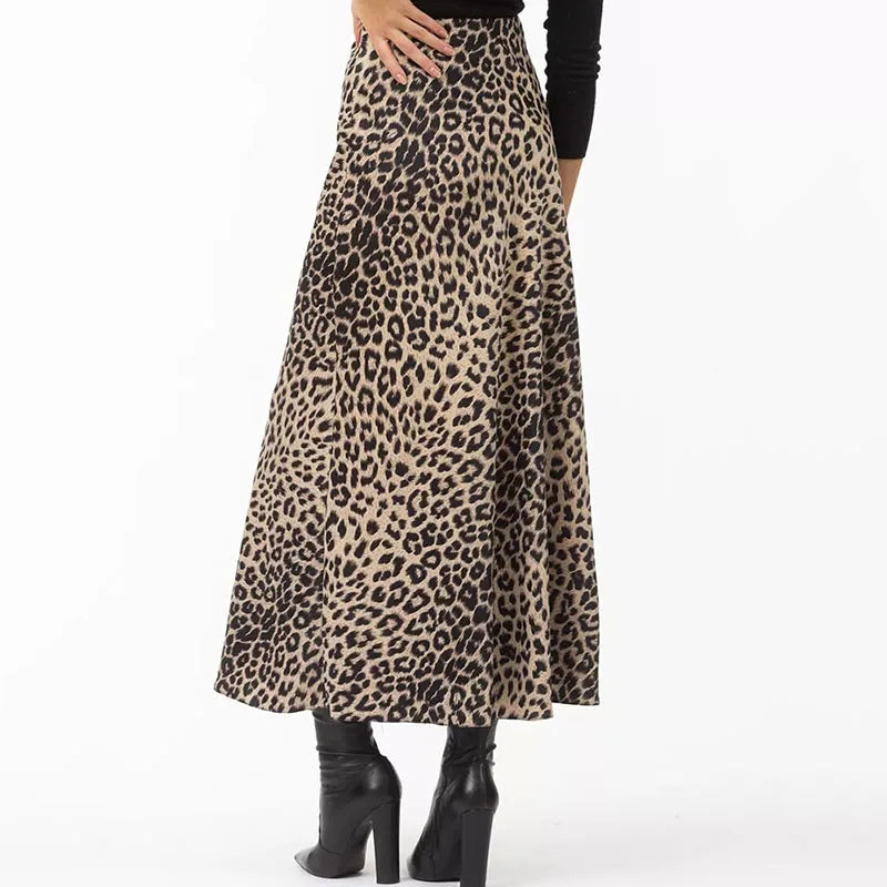Anna-Berg | Brown Leopard-Print Satin Midi Skirt