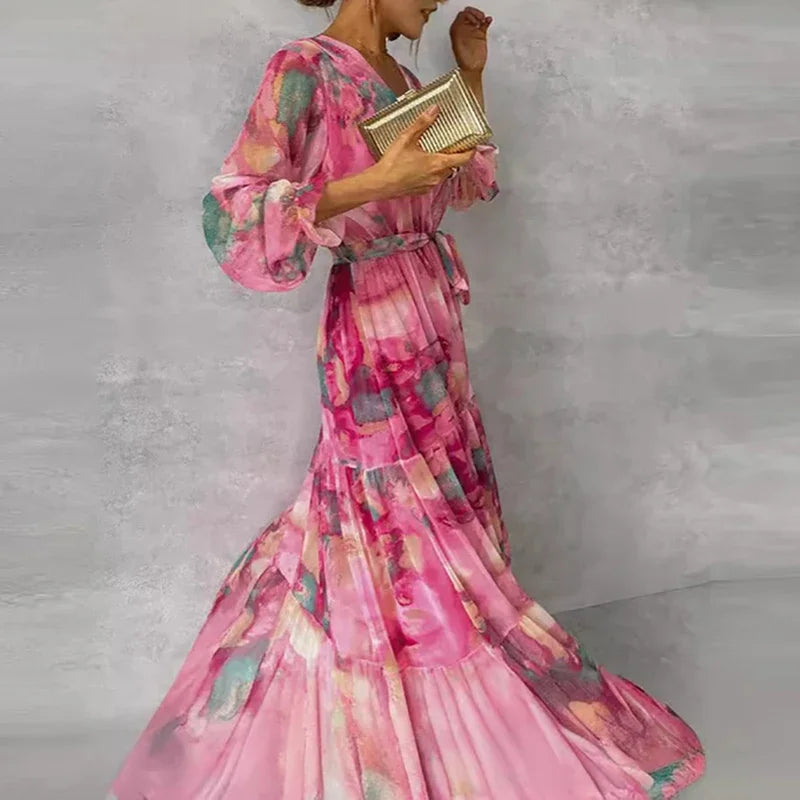 Anna-Berg | Elegant Floral Dress with Graceful Drape