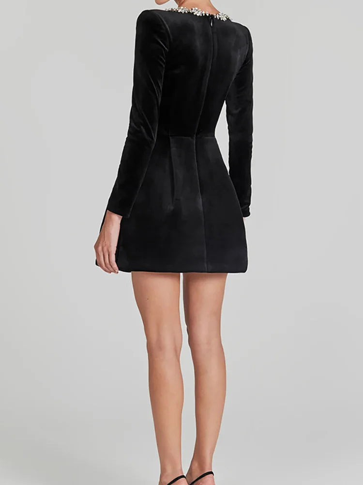 Anna-Berg | Mini Dress, Long Sleeve, White, Jewel Trim