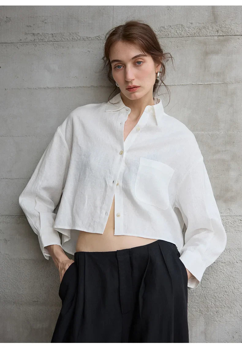 Anna-Berg | Cropped Long-Sleeve Linen Shirt