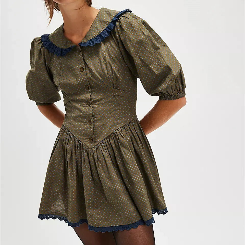 Anna-Berg | Lace-Collar Mini Cotton-Blend Dress
