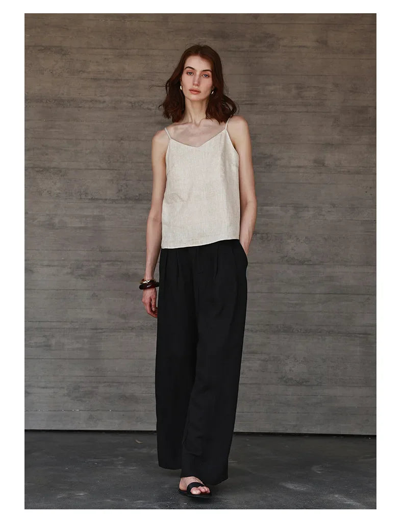 Anna-Berg | Natural Relaxed-Fit V-Neck Linen Camisole Top