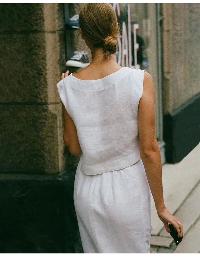 Anna-Berg | Natural Boxy Cropped Linen Top