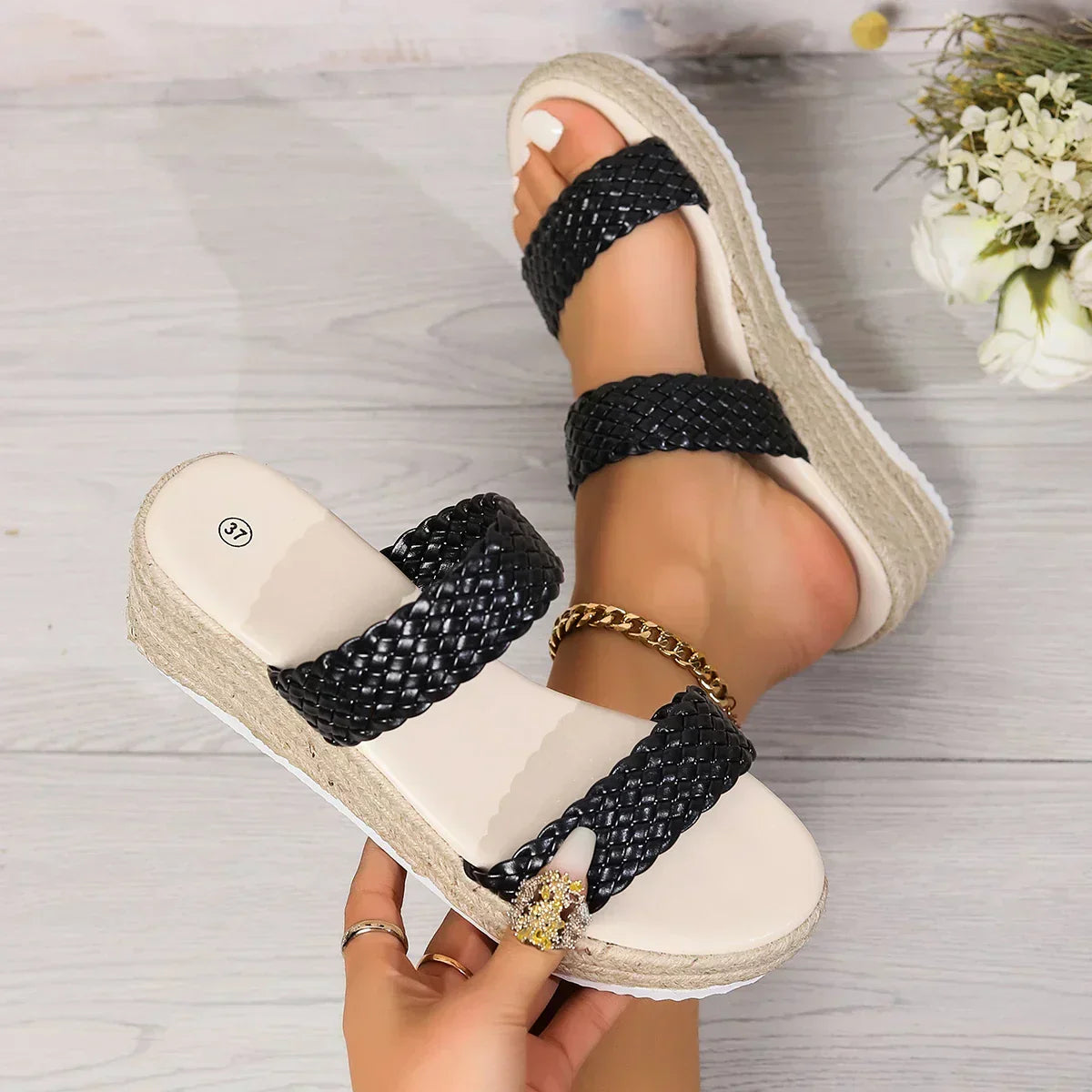 Anna-Berg | Sculpted Cushioned Wedge Sandals with a Timeless Finish