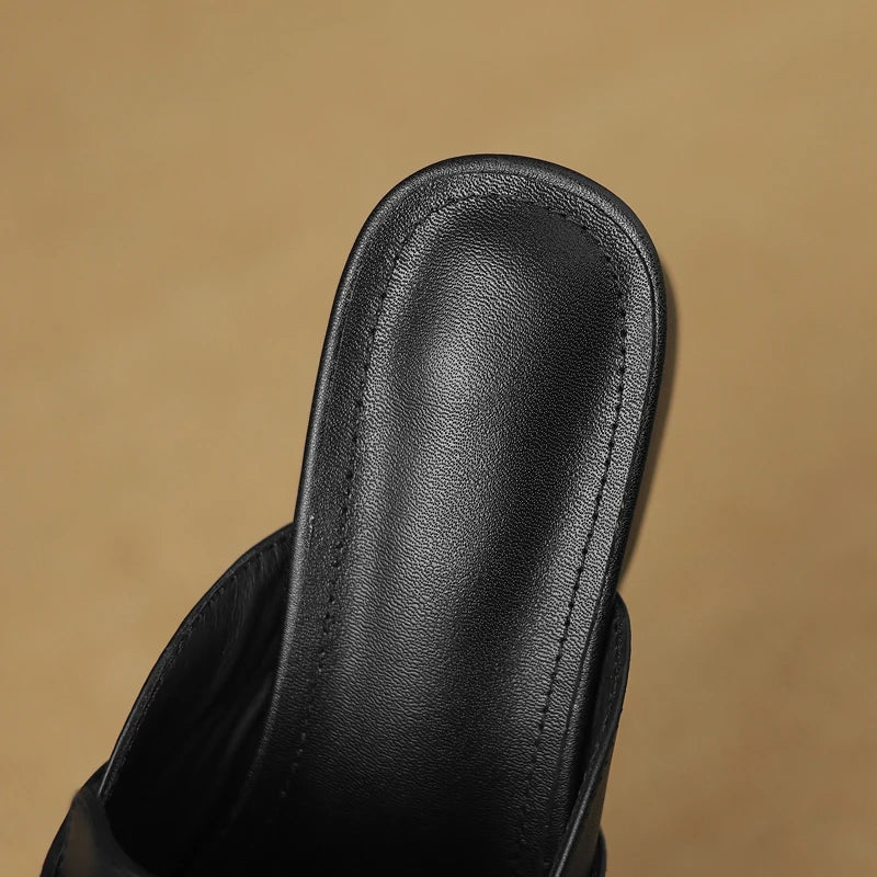 Anna-Berg | Black Adjustable Buckle Leather Slide