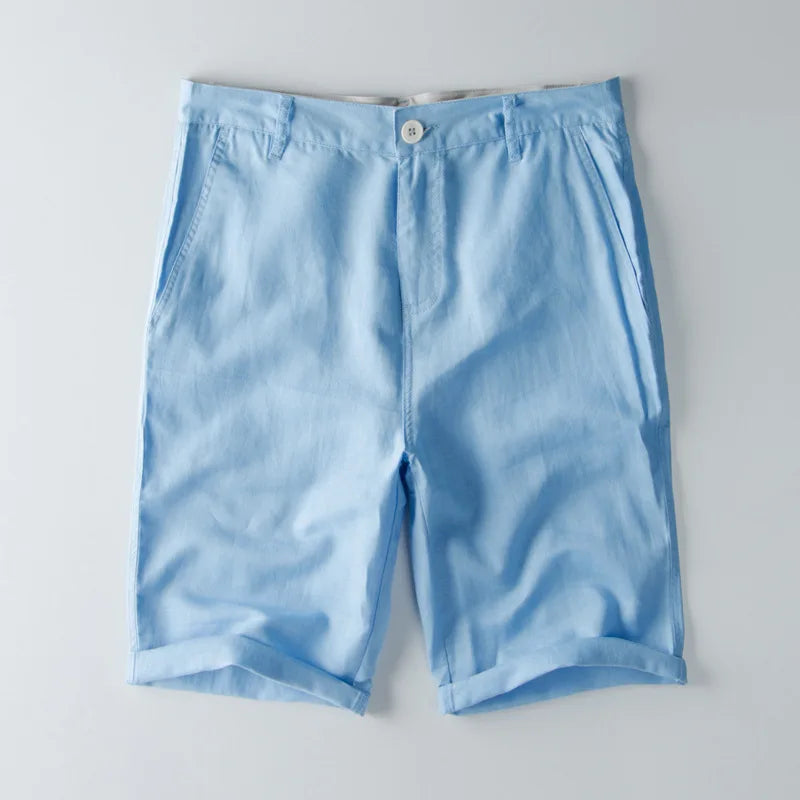 Anna-Berg | Natural Relaxed Fit Drawstring Waist Cotton-Linen Blend Shorts