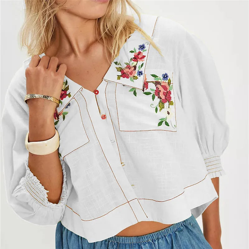 Anna-Berg | Floral Embroidered Cropped Blouse