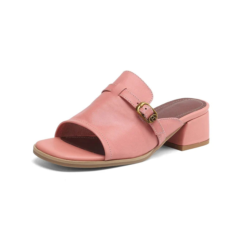 Anna-Berg | Black Adjustable Buckle Leather Slide
