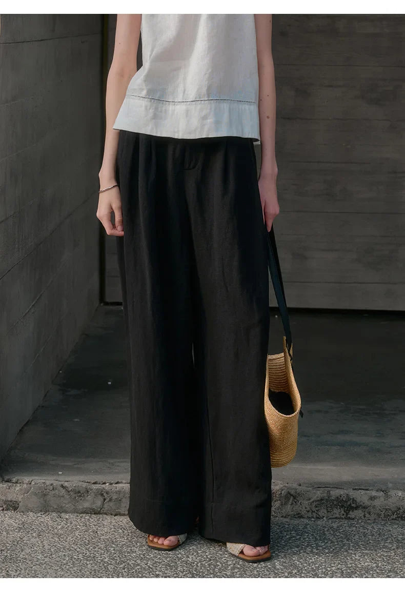 Anna-Berg | Sand Pleated Wide-Leg Linen Pant