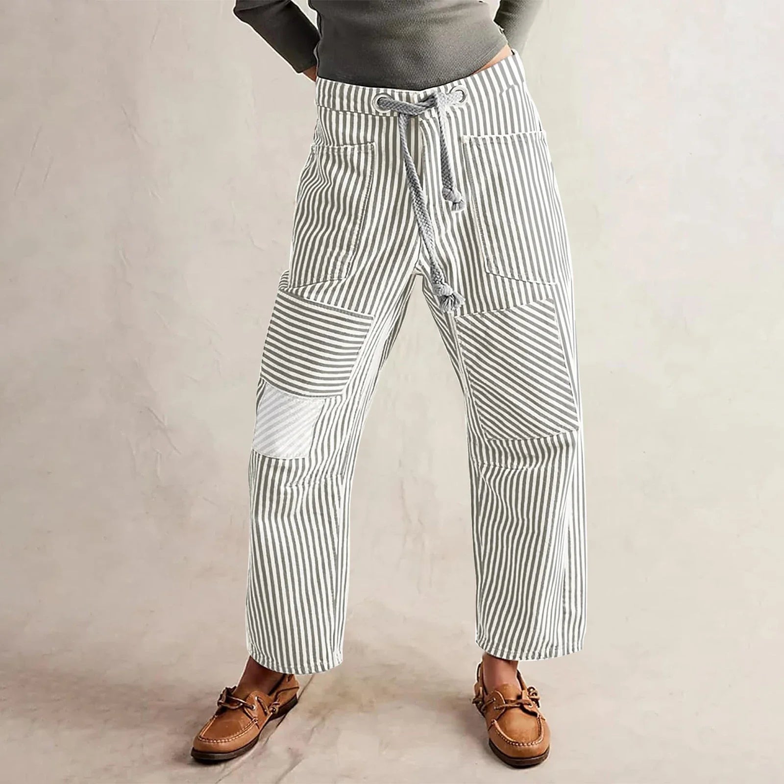 Anna-Berg | Navy Striped Wide-Leg Cotton Pant