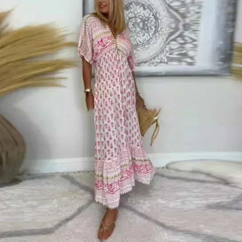 Anna-Berg | Boho Tassel Detail Short Sleeve Maxi Dress
