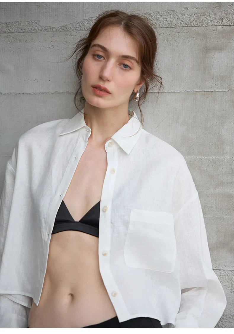 Anna-Berg | Cropped Long-Sleeve Linen Shirt