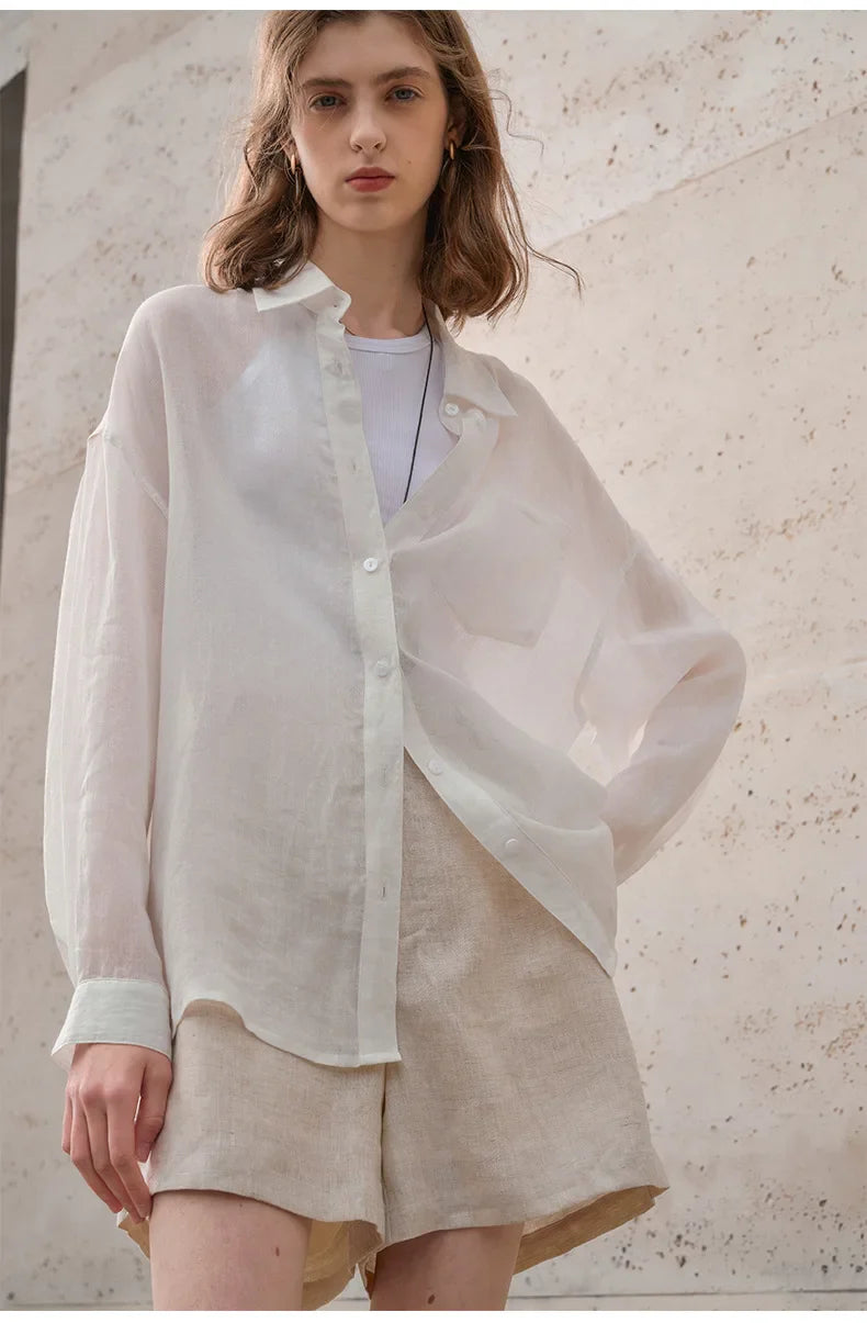 Anna-Berg | Natural Sheer Oversized Ramie Shirt