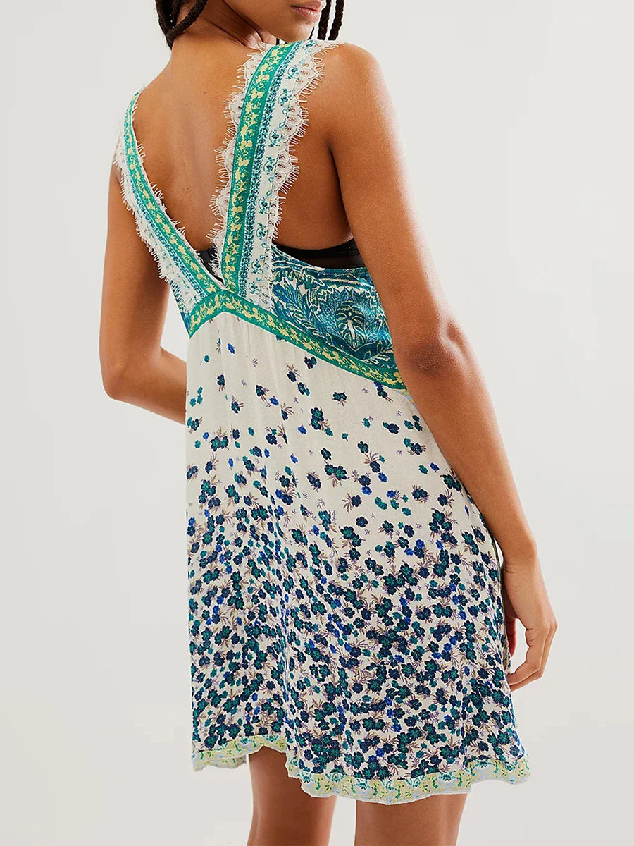 Anna-Berg | Floral Print Lace-Trim Mini Dress