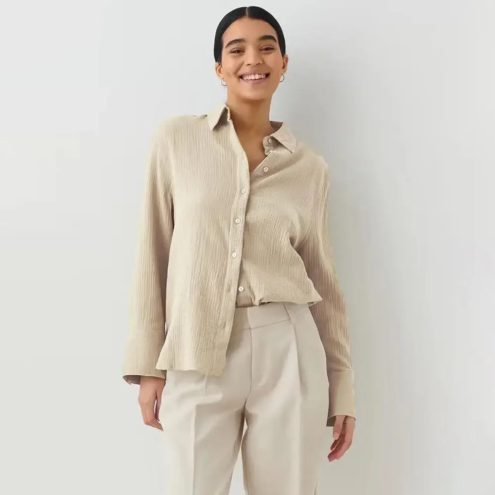 Anna-Berg | White Short-Sleeve Button-Up Cotton Shirt