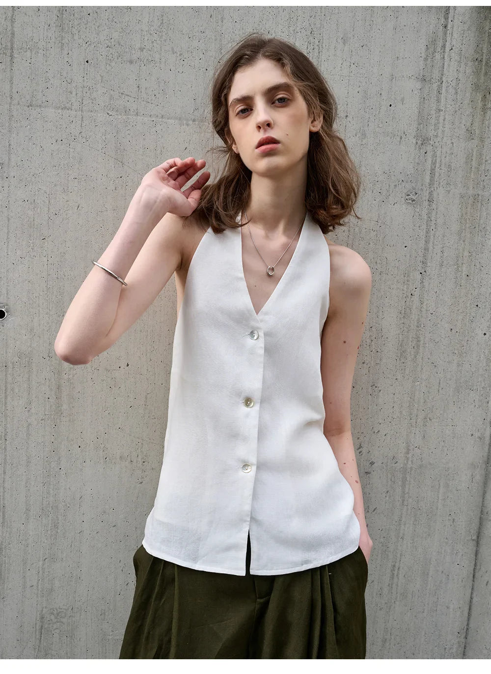 Anna-Berg | Natural Halter Linen Waistcoat Top