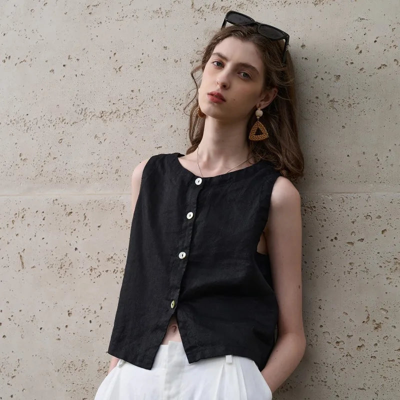 Anna-Berg | Asymmetric Cropped Linen Top