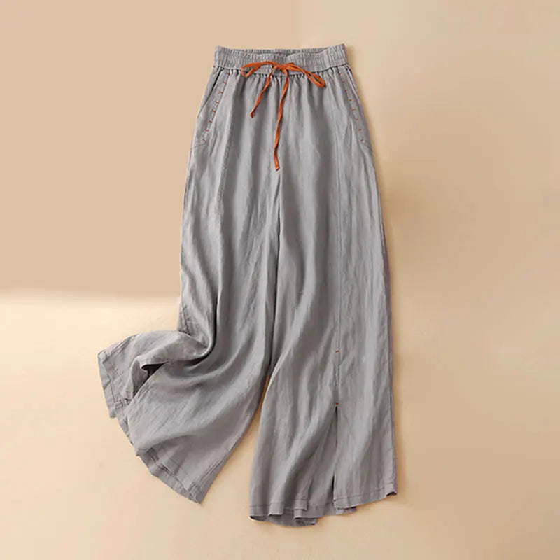 Anna-Berg | Black Drawstring Wide-Leg Cotton Pant