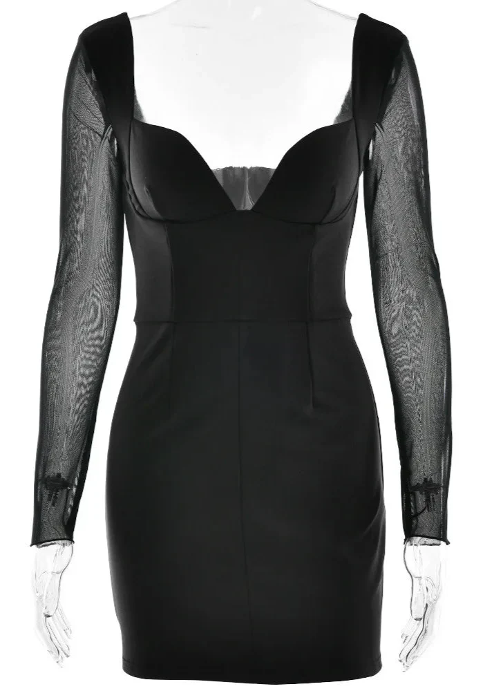 Anna-Berg | Mini Dress, Navy, Mesh Sleeve