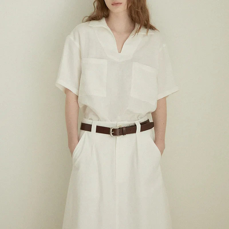 Anna-Berg | Relaxed Fit Button-Placket Linen Polo Top