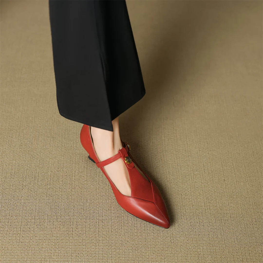 Anna-Berg | Black Pointed Toe Leather Heels
