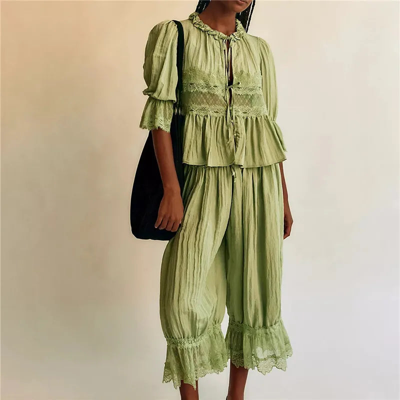 Anna-Berg | Sage Ruffled Lace Two-Piece Set