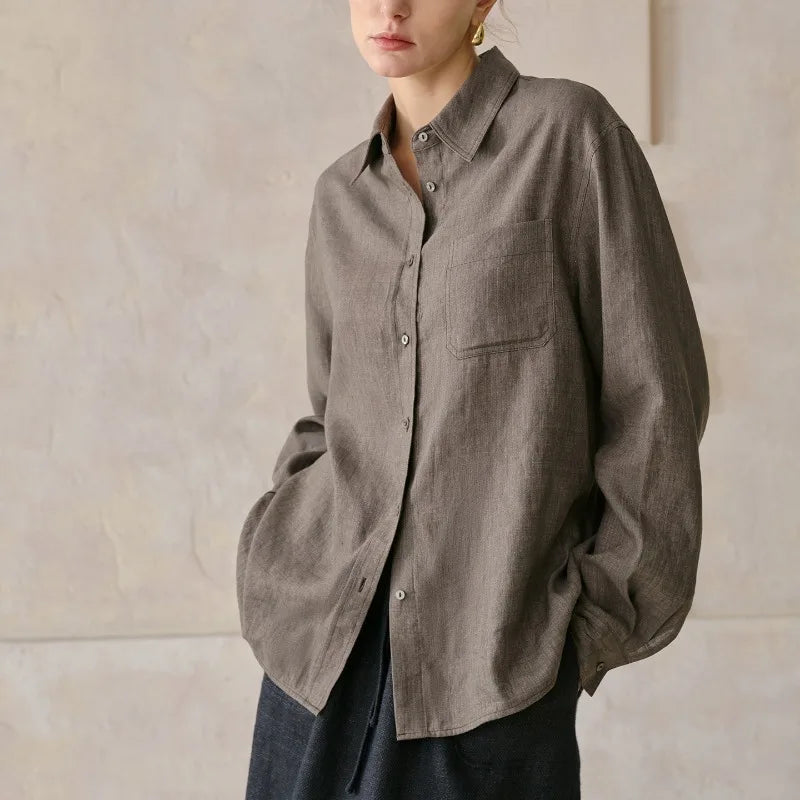 Anna-Berg | Beige Relaxed Fit Linen Shirt