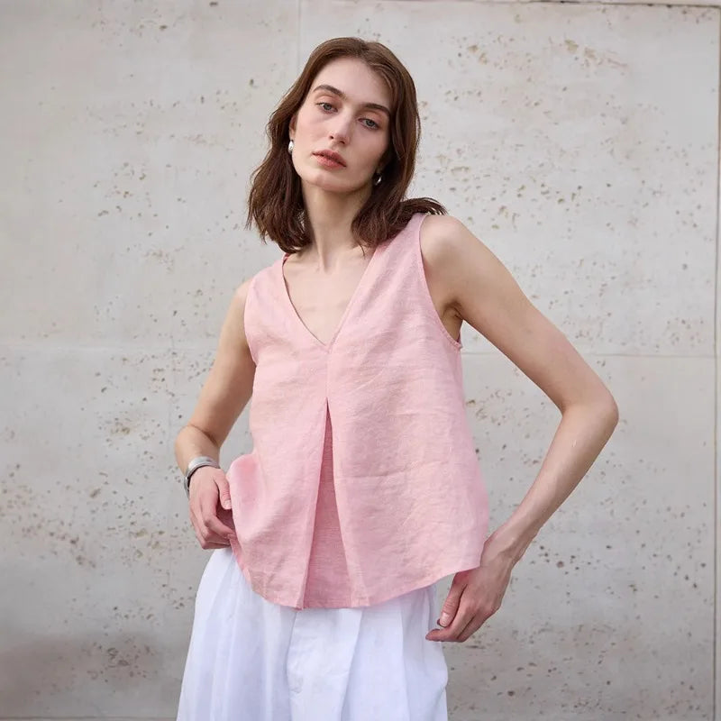 Anna-Berg | Light Blue Reversible Chambray Linen Vest