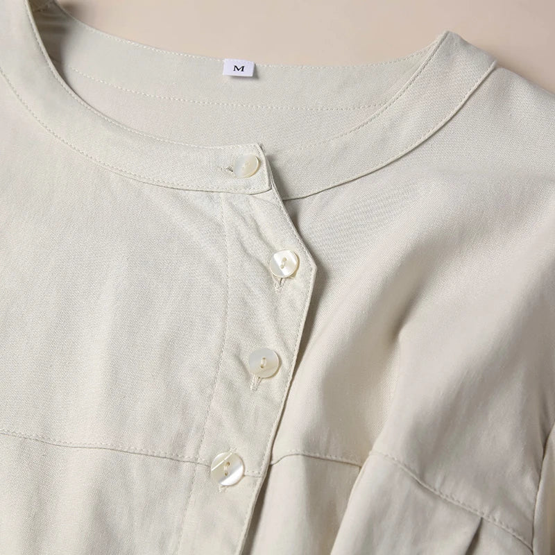 Anna-Berg | Ivory Gathered Lantern-Sleeve Cotton Blouse