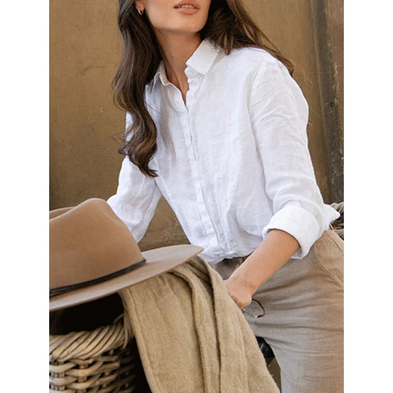 Anna-Berg | Natural Relaxed Fit Button-Up Linen Blouse