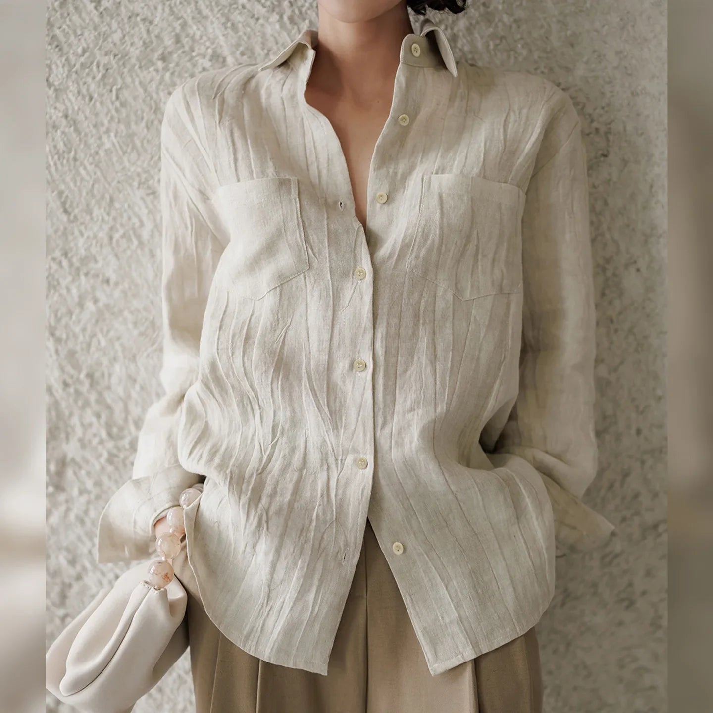 Anna-Berg | Pleated Button-Up Linen Shirt