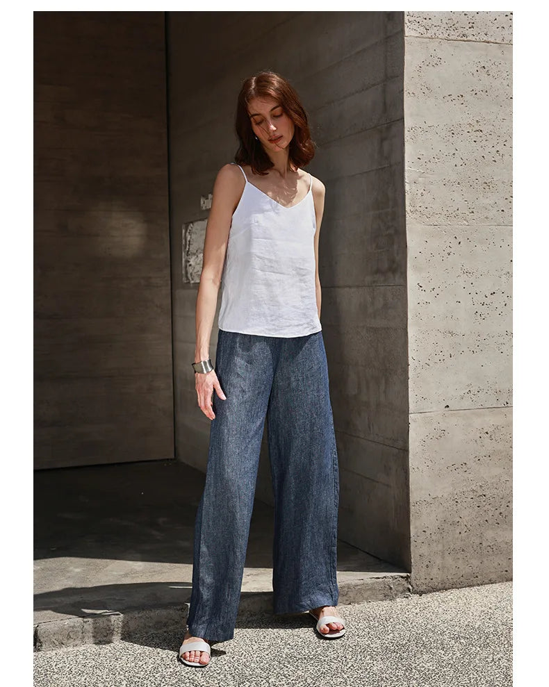 Anna-Berg | Natural Relaxed-Fit V-Neck Linen Camisole Top