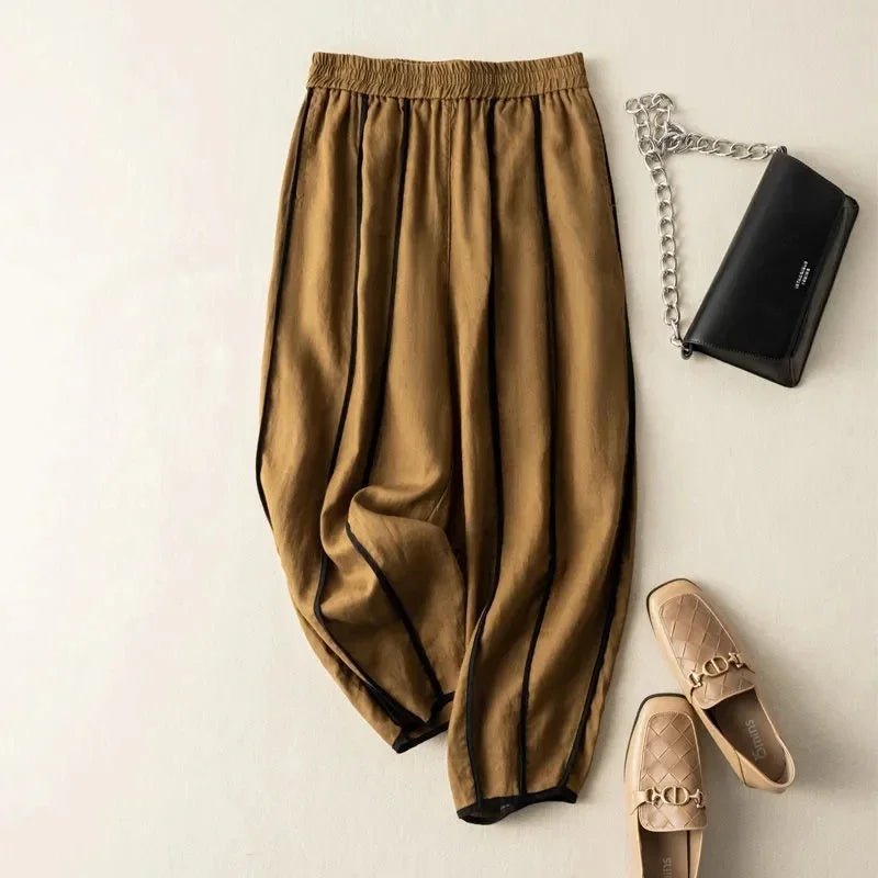 Anna-Berg | Green Striped Wide-Leg Linen Pant